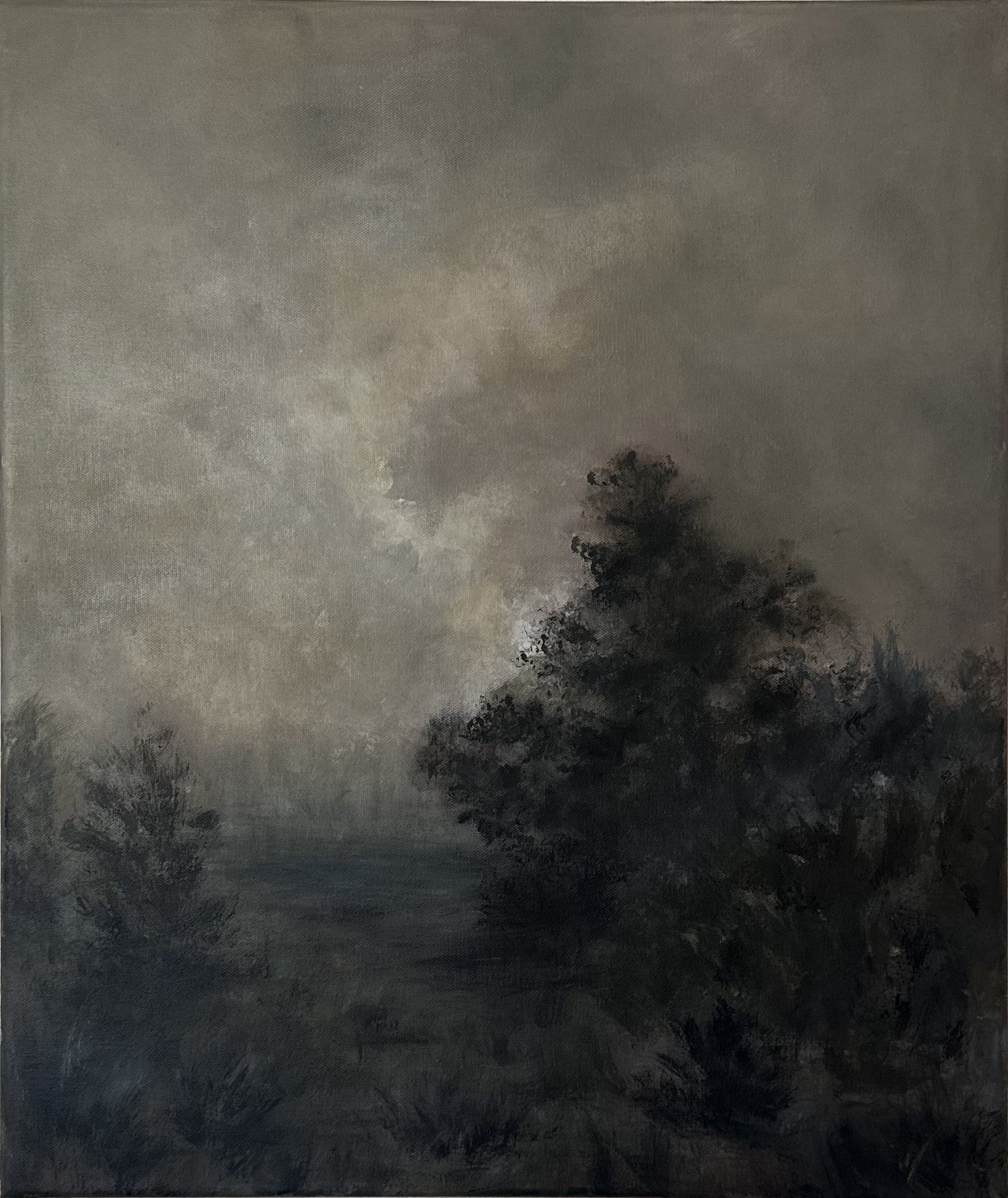 The Valley Over — dark massed trees rising beneath a heavy grey sky